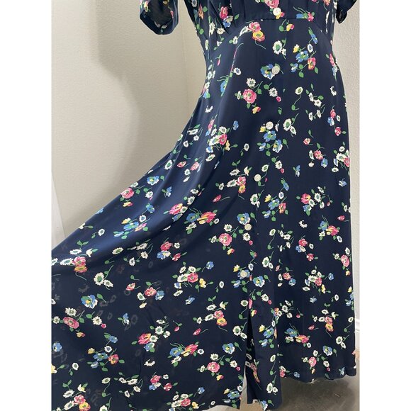 Vintage 90's Y2K Banana Republic Womens 8 Navy Floral Button Up Maxi Dress - Picture 4 of 9